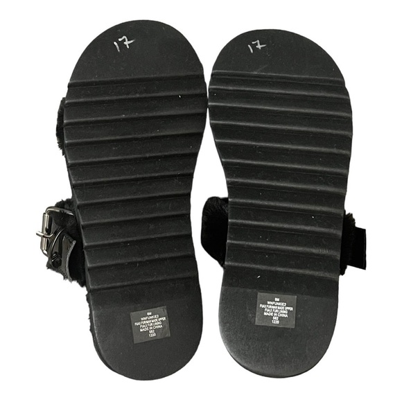 Nine West Black Faux Fur Sandals Fuzzy Plush Double Strap Buckle Slides Size 8 - Picture 8 of 9